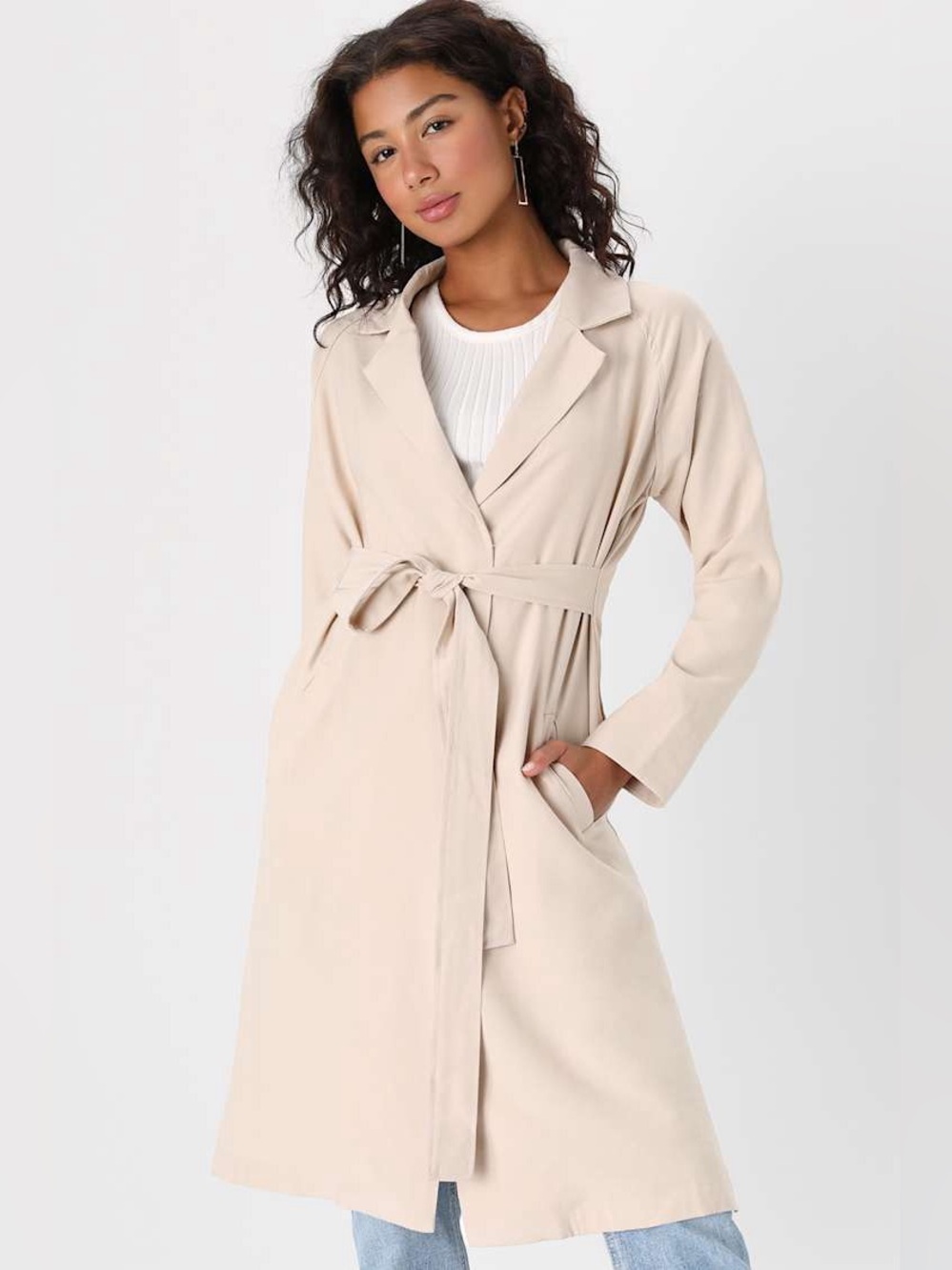 Sage The Label Gwyneth Trench Coat Tan Belted Tie-Back Women’s Size Small